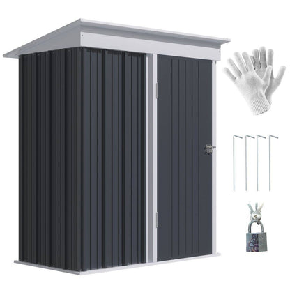 Small Garden Shed, Steel Lean-to Shed for Bike with Adjustable Shelf, Lock, 5x3
