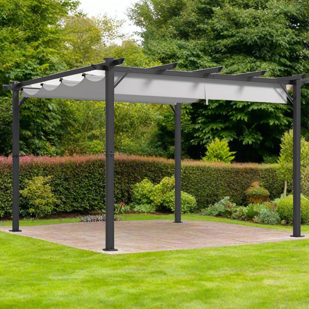 Outsunny 3x3(m) Pergola Gazebo Sun Shade Shelter Aluminium Garden Canopy, Grey