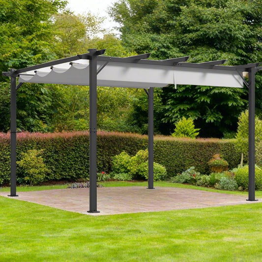 Outsunny 3x3(m) Pergola Gazebo Sun Shade Shelter Aluminium Garden Canopy, Grey