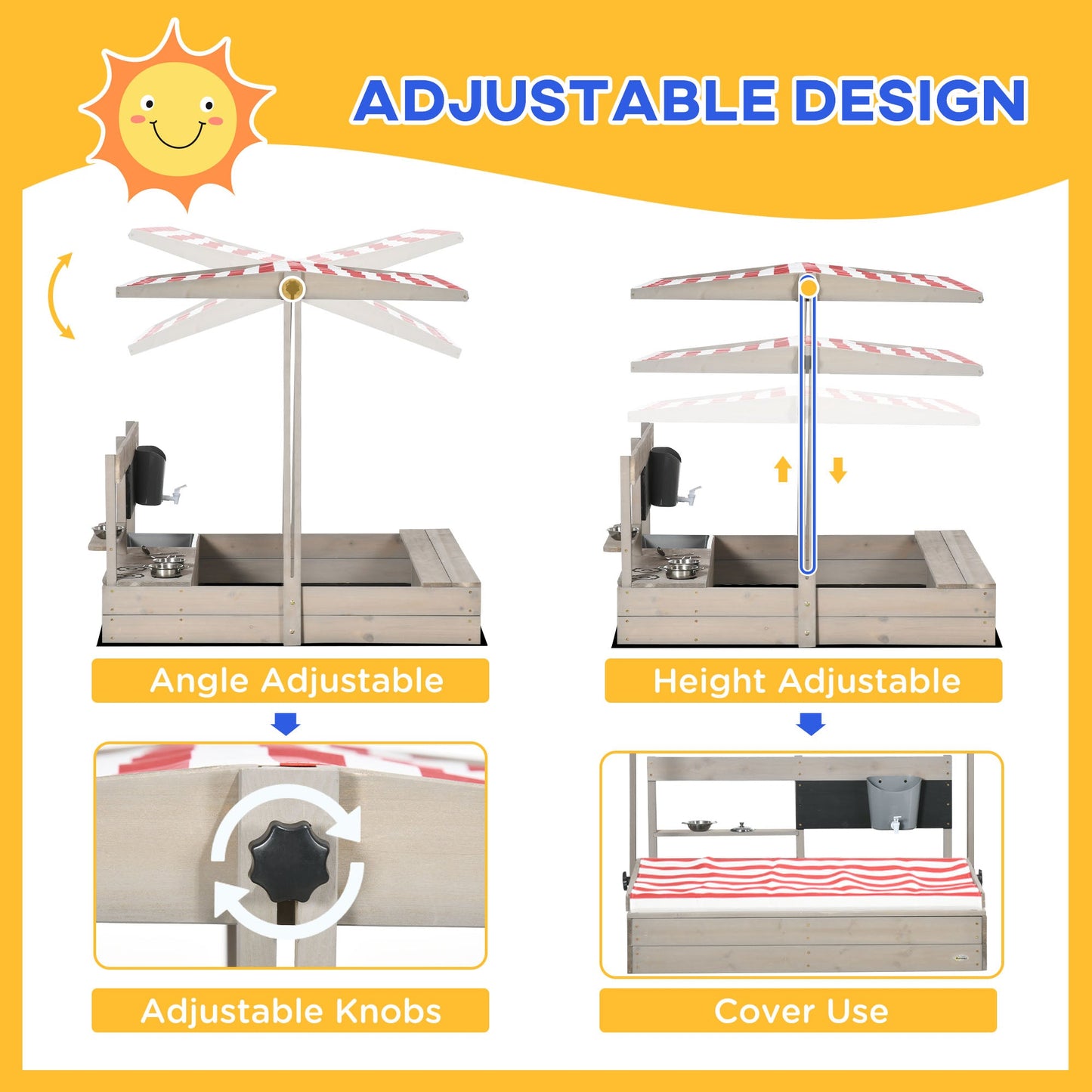 Kids Wooden Sandbox w/ Canopy