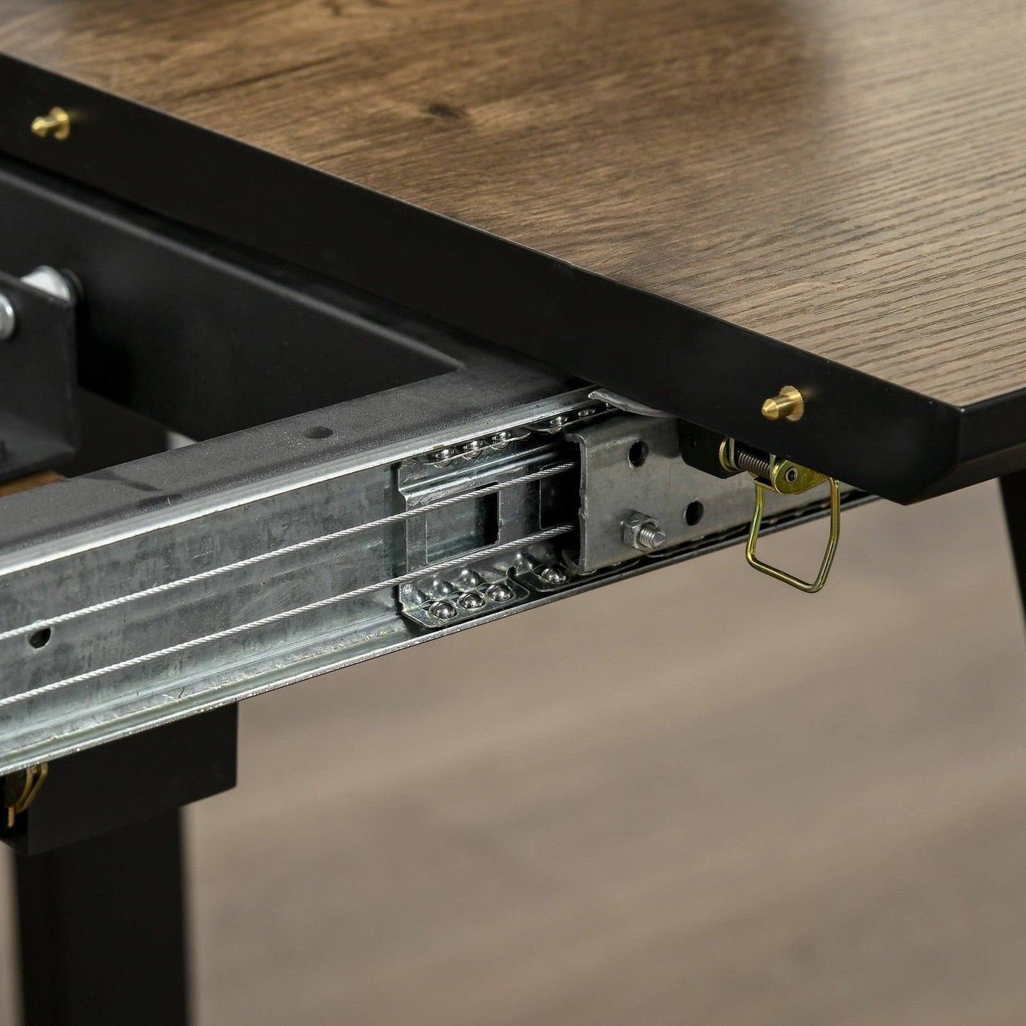 Extendable Dining Table Rectangular Wood Effect Tabletop For 4-6 People With Steel Frame & Hidden Leaves For Kitchen