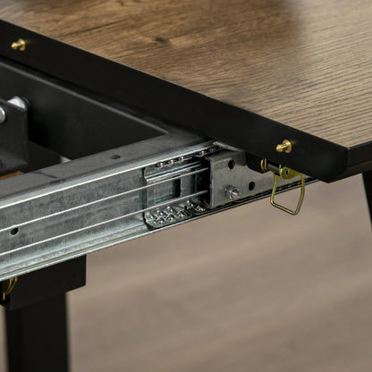 Extendable Dining Table Rectangular Wood Effect Tabletop For 4-6 People With Steel Frame & Hidden Leaves For Kitchen