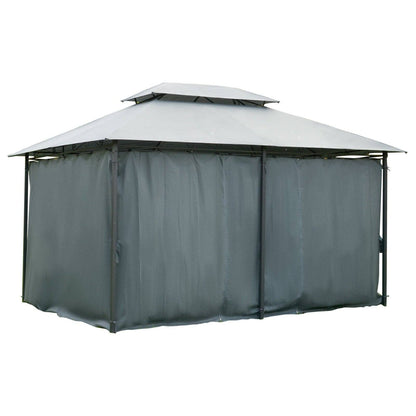4m x 3M Steel Gazebo Canopy Party Tent Garden Pavillion Patio Shelter Pavilion with Curtains Sidewalls Grey