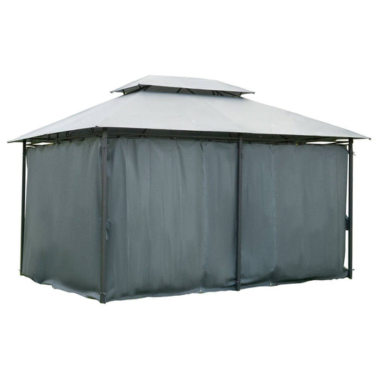 4m x 3M Steel Gazebo Canopy Party Tent Garden Pavillion Patio Shelter Pavilion with Curtains Sidewalls Grey