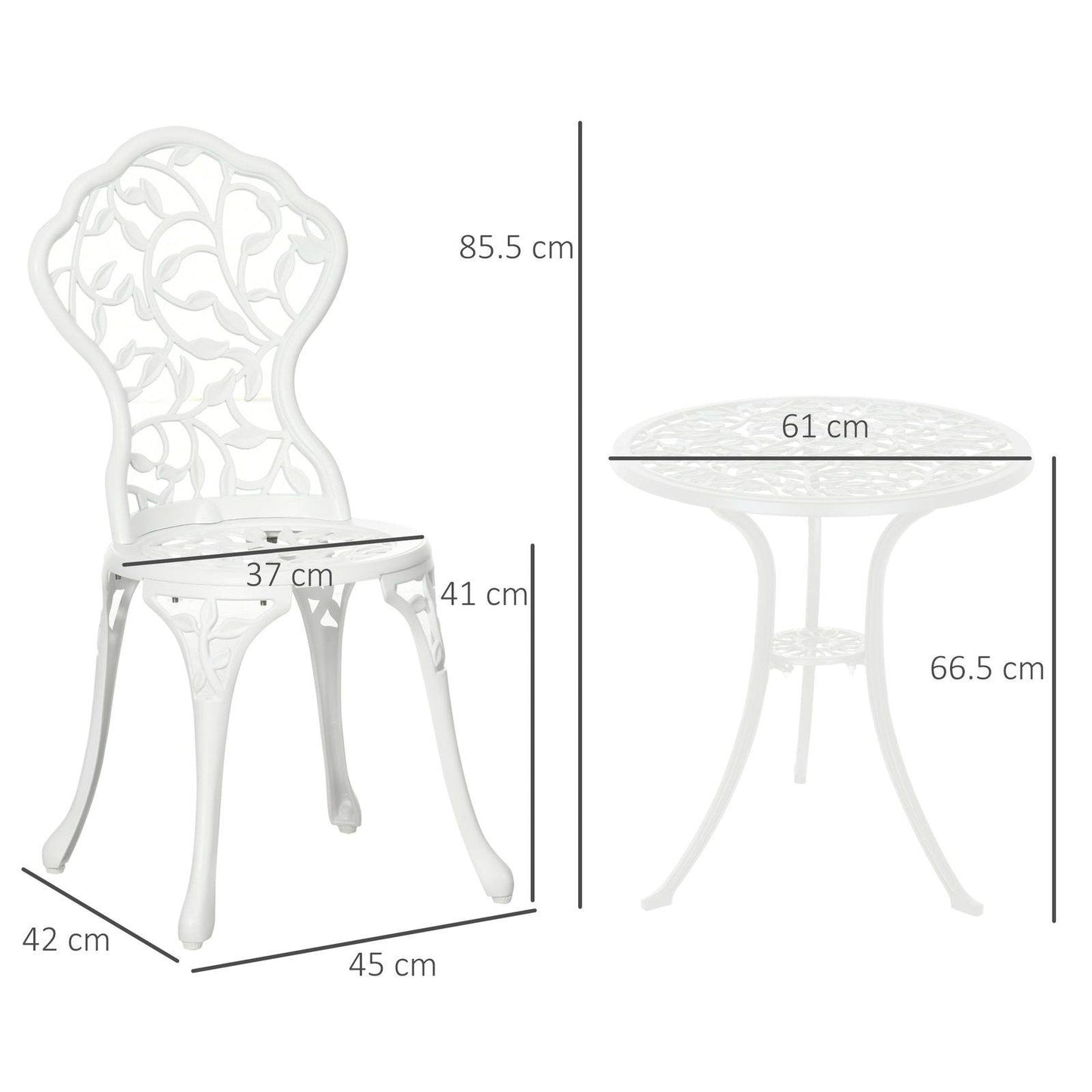 3-Piece Aluminium Bistro Set Garden Furniture Dining Table Chairs Antique Outdoor Seat Patio Seater White
