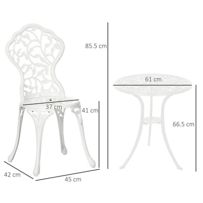 3-Piece Aluminium Bistro Set Garden Furniture Dining Table Chairs Antique Outdoor Seat Patio Seater White