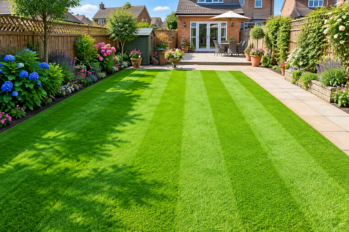 Wide garden lawn