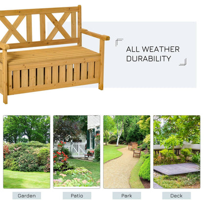 2 Seater Garden Storage Bench for Patio Wood Porch Decor Outdoor Seating